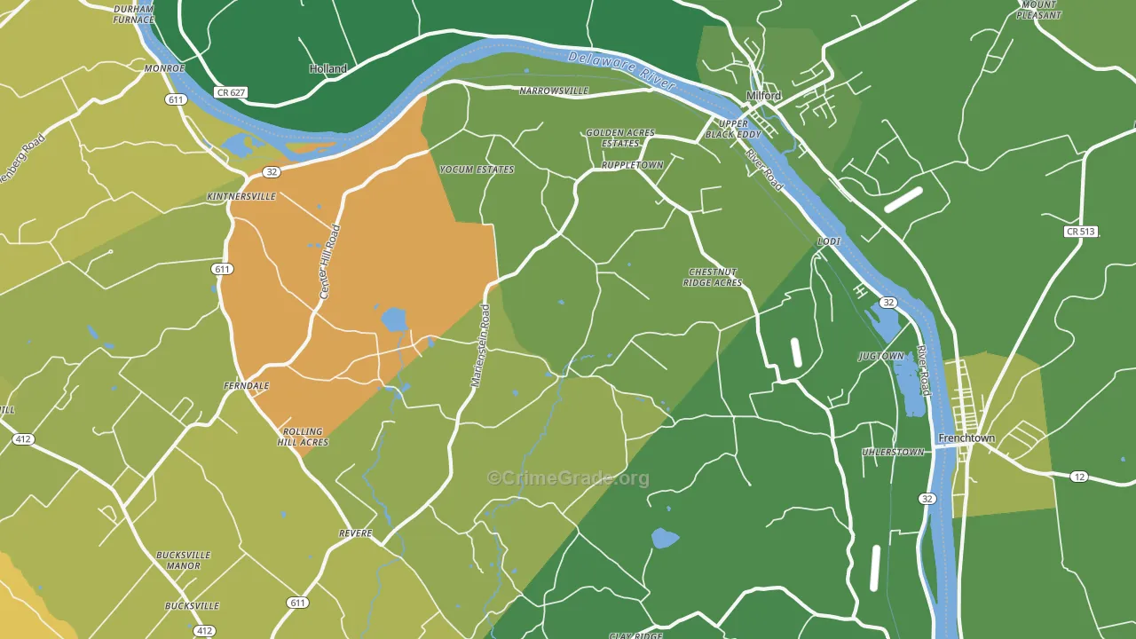 Upper Black Eddy, PA Map of Robbery Rates