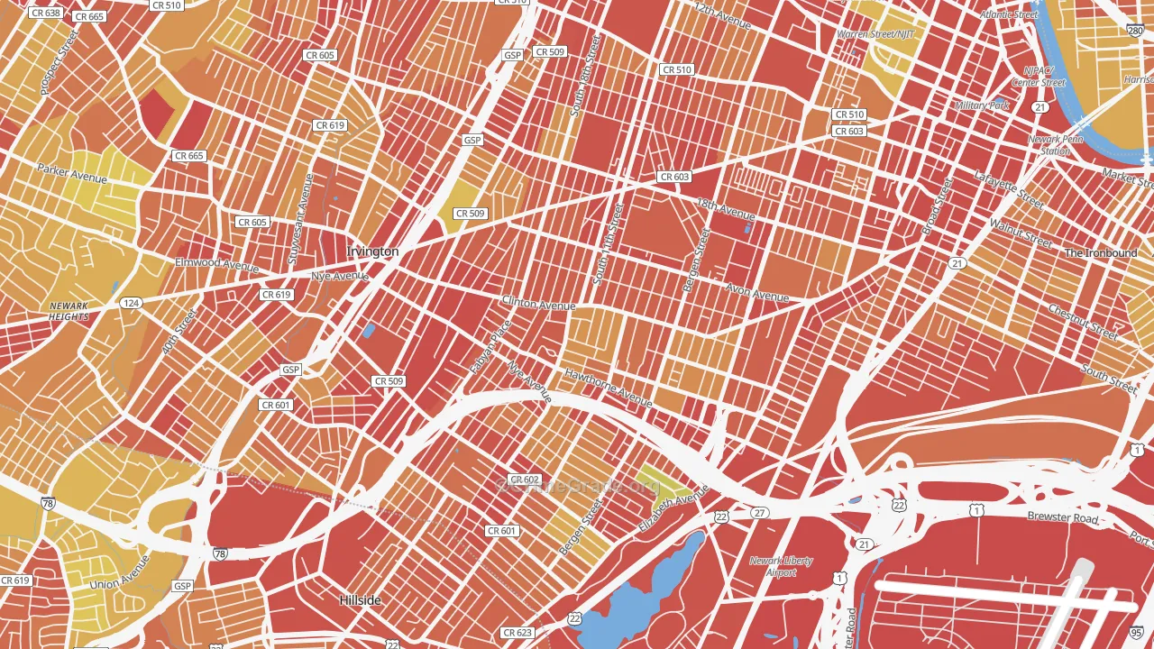 Upper Clinton Hill, Newark, NJ Map of Robbery Rates