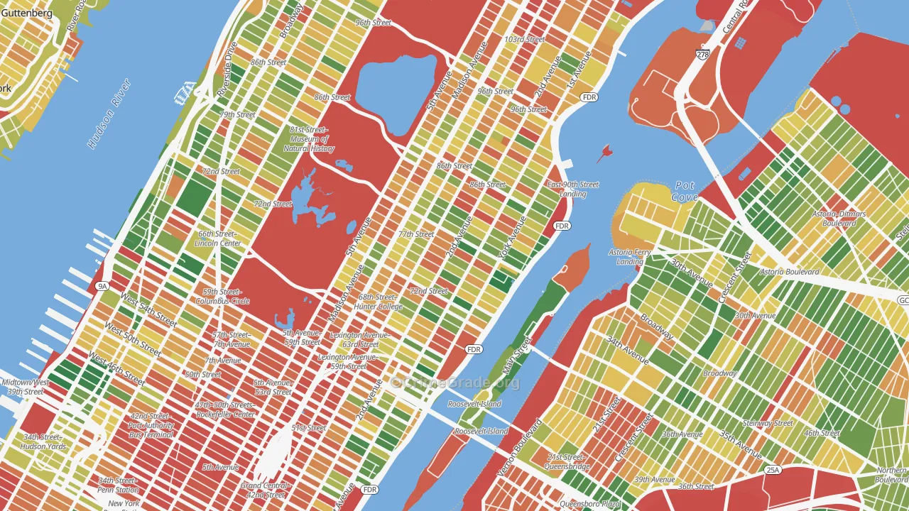 Upper East Side, Manhattan, NY Map of Robbery Rates