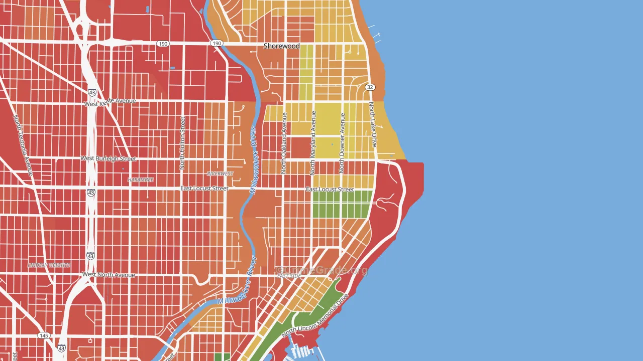 Upper East Side, Milwaukee, WI Map of Robbery Rates