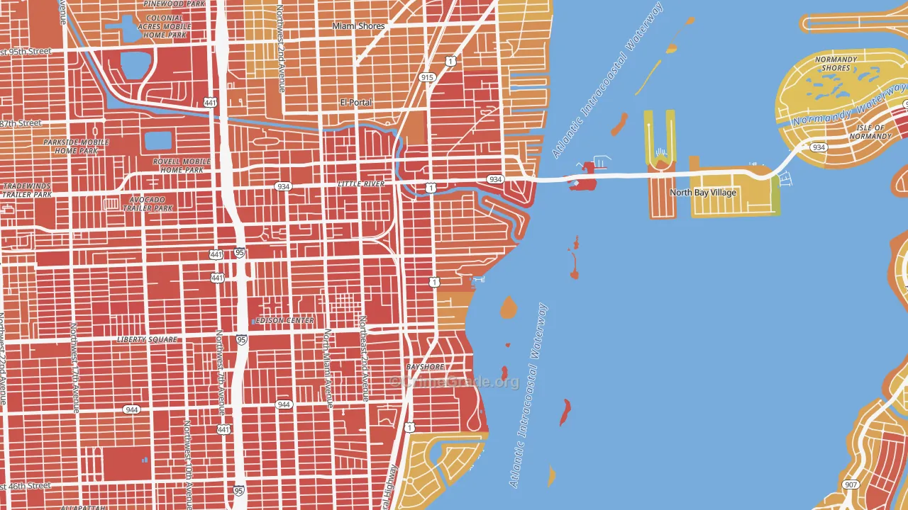 Upper Eastside, Miami, FL Map of Robbery Rates