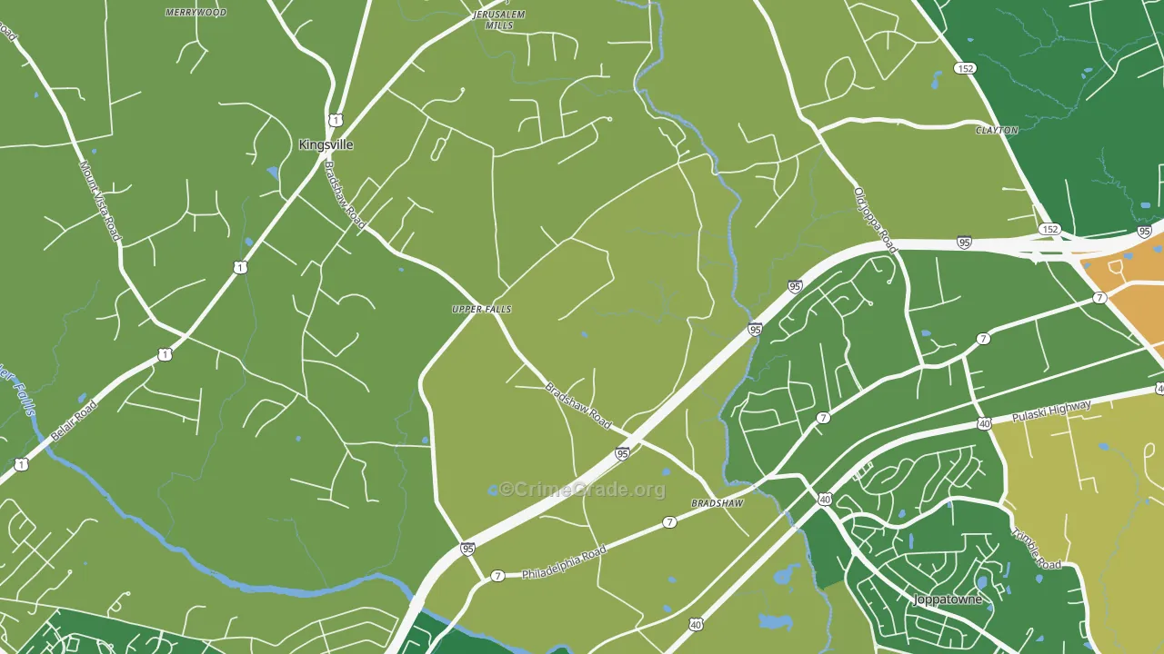 Upper Falls, MD Map of Robbery Rates