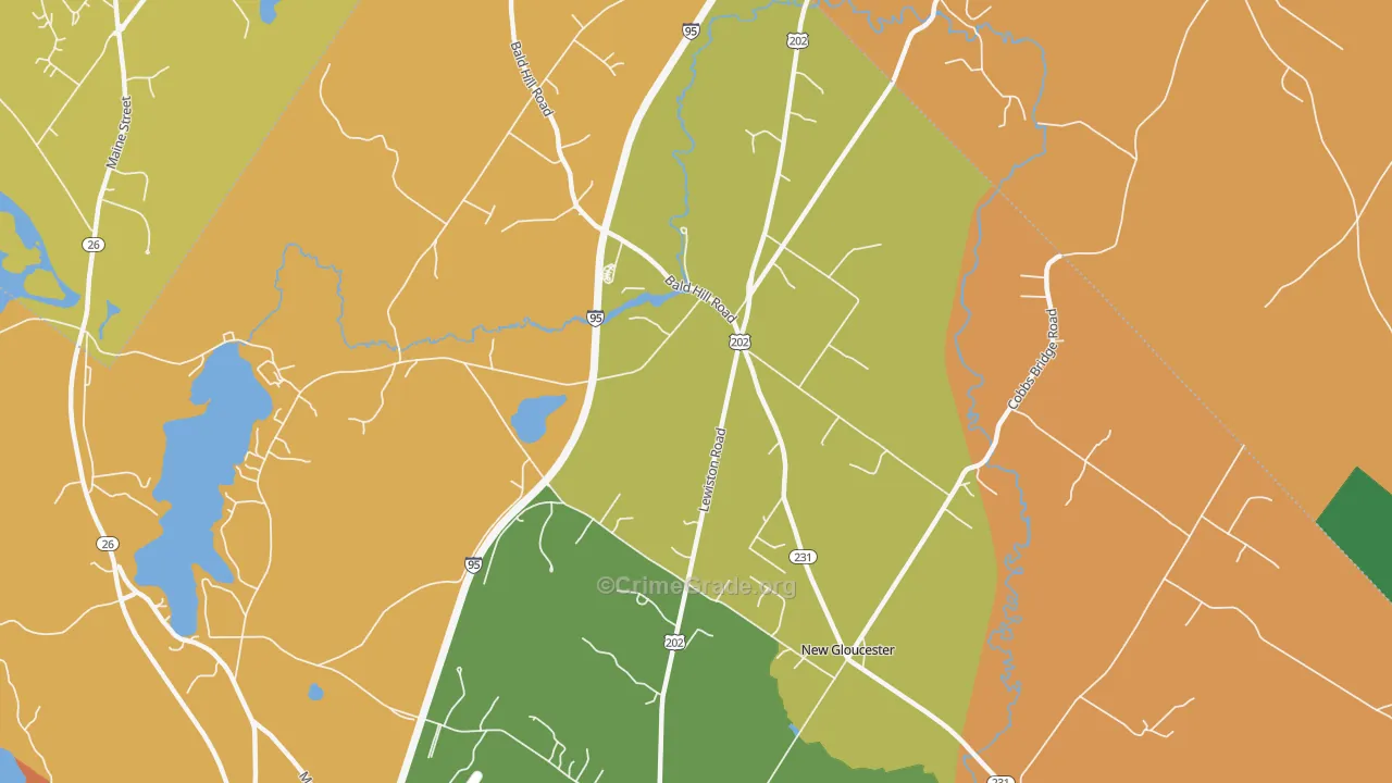 Upper Gloucester, ME Map of Robbery Rates
