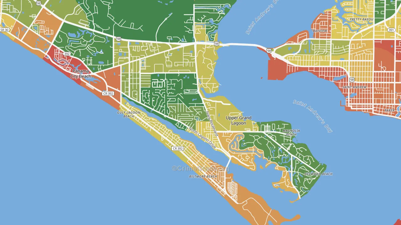 Upper Grand Lagoon, FL Map of Robbery Rates