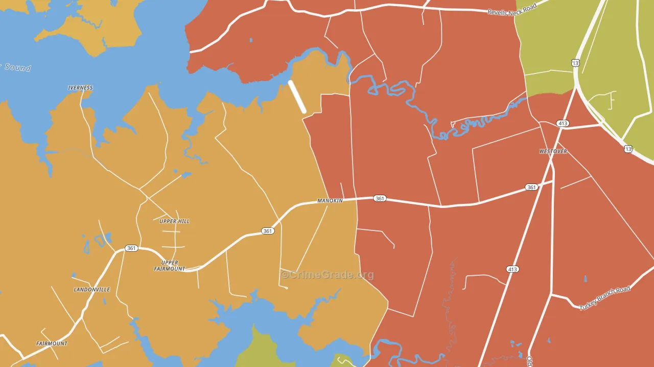 Upper Hill, MD Map of Robbery Rates