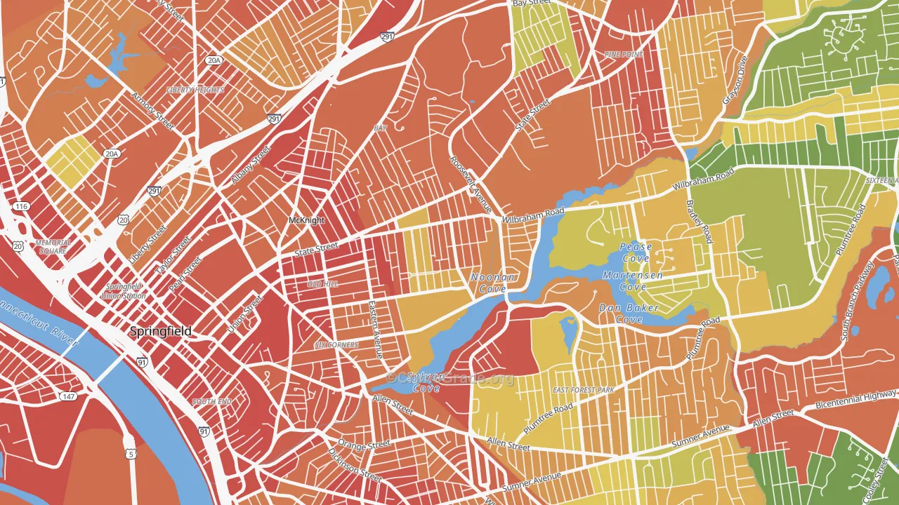 Upper Hill, Springfield, MA Map of Robbery Rates