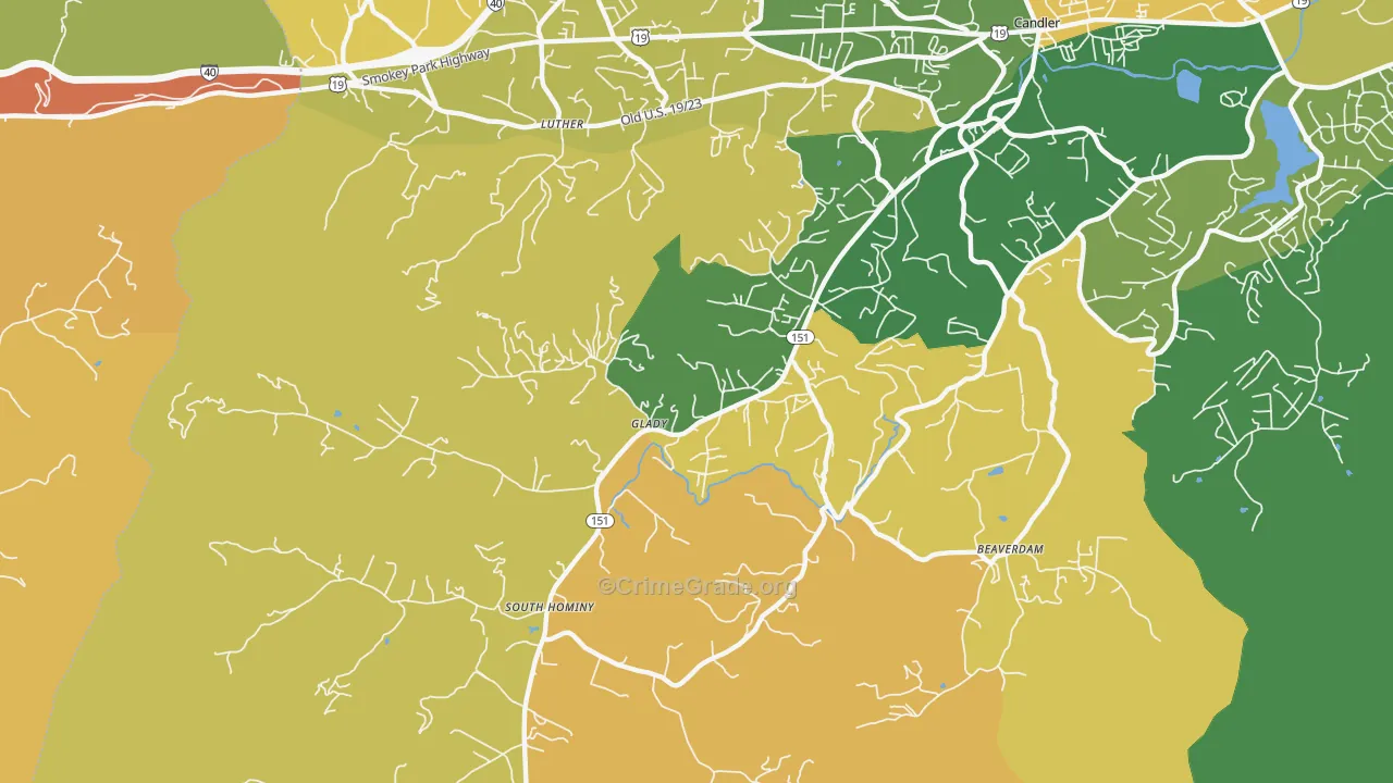 Upper Hominy, NC Map of Robbery Rates