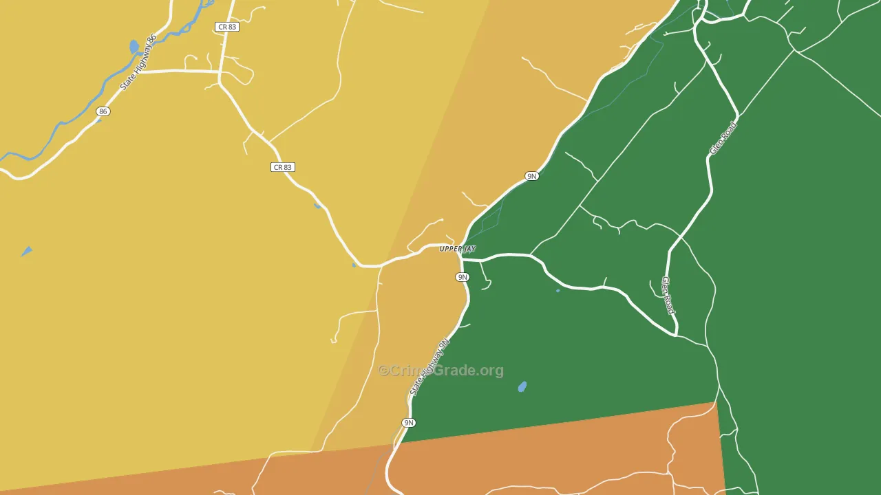 Upper Jay, NY Map of Robbery Rates
