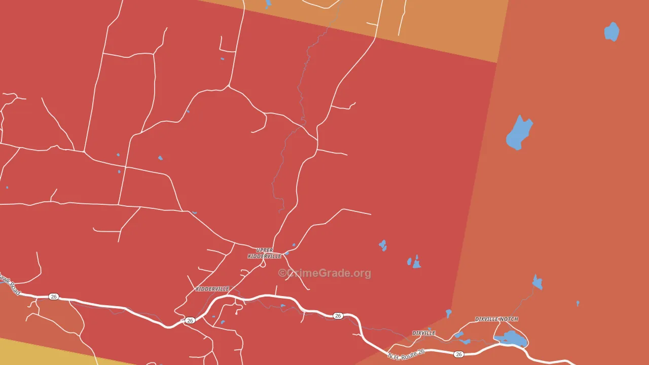 Upper Kidderville, NH Map of Robbery Rates