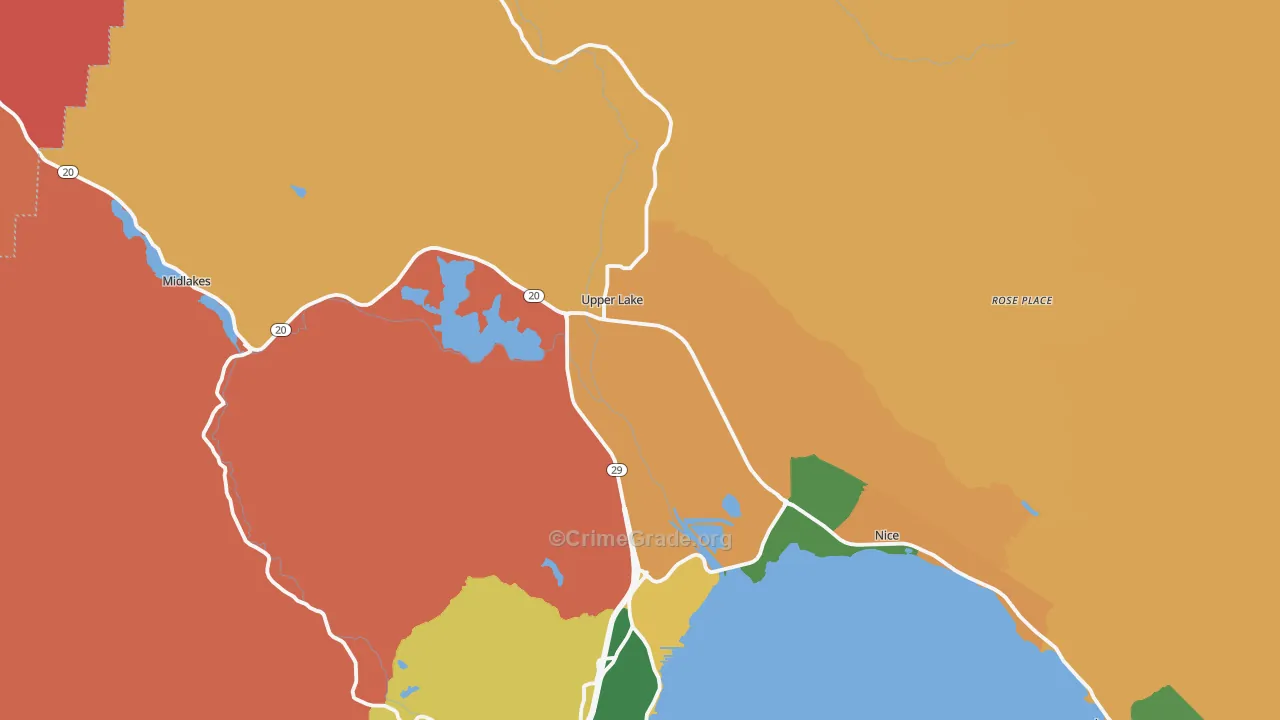 Upper Lake, CA Map of Robbery Rates