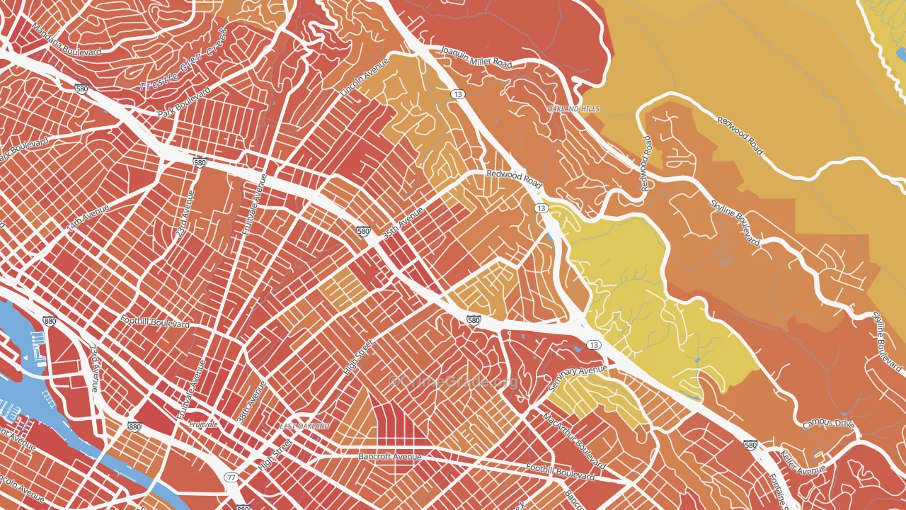 Upper Laurel, Oakland, CA Map of Robbery Rates