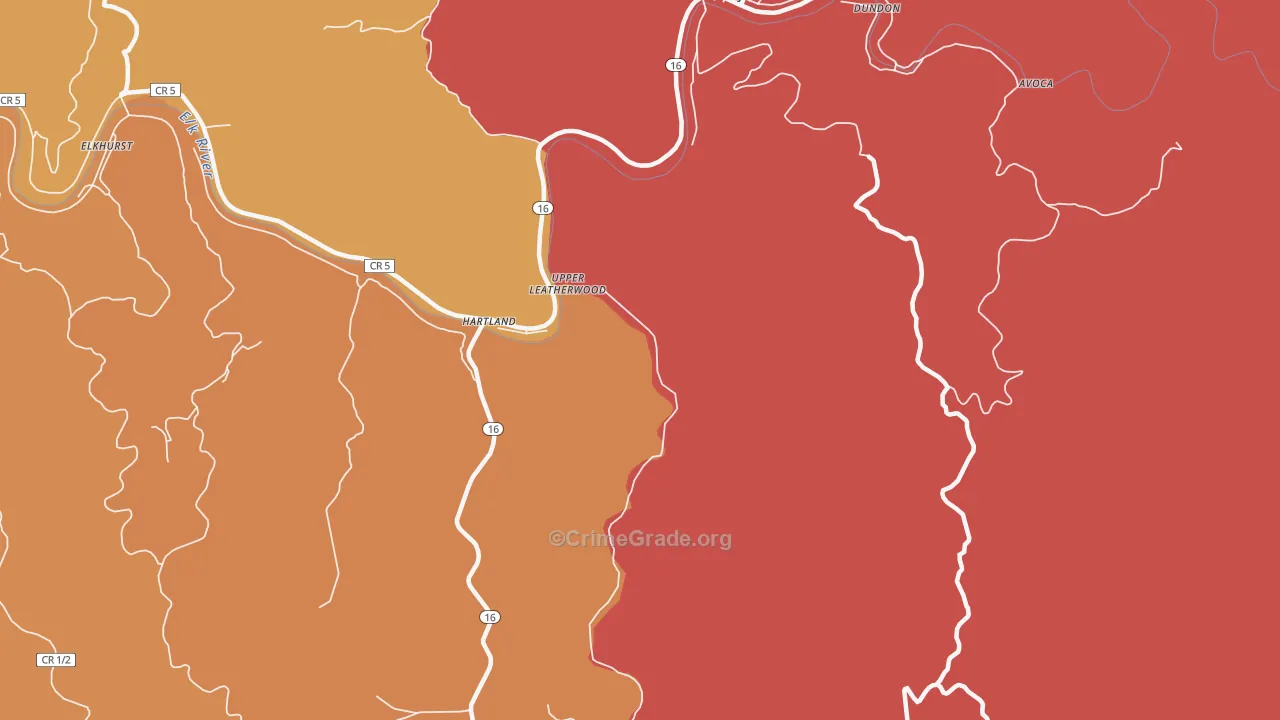 Upper Leatherwood, WV Map of Robbery Rates