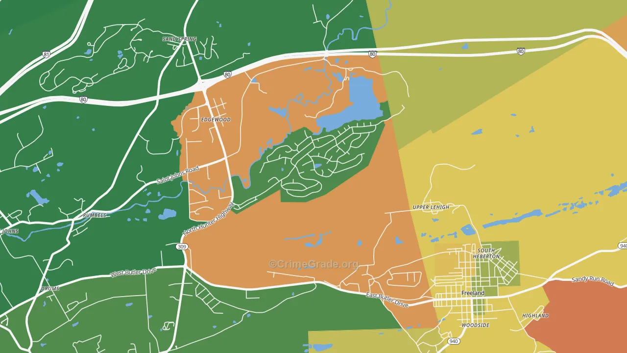 Upper Lehigh, PA Map of Robbery Rates
