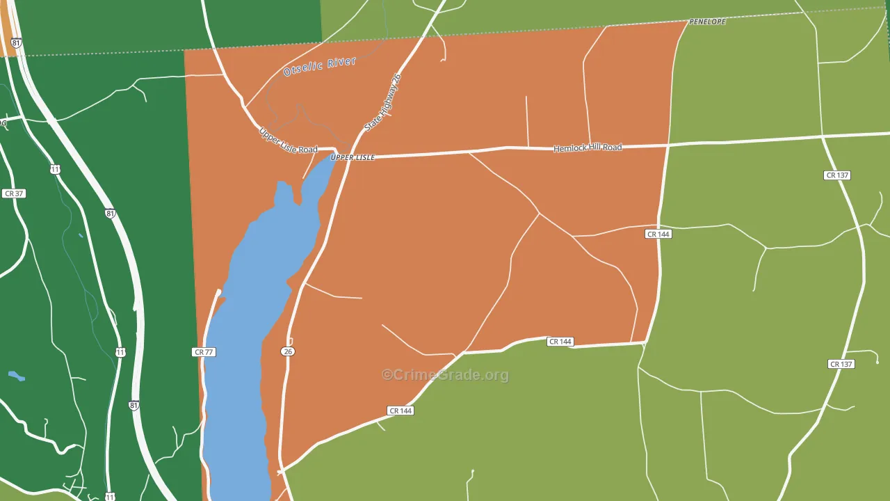 Upper Lisle, NY Map of Robbery Rates
