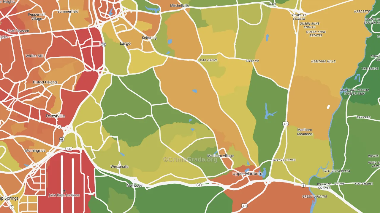 Upper Marlboro, MD Map of Robbery Rates
