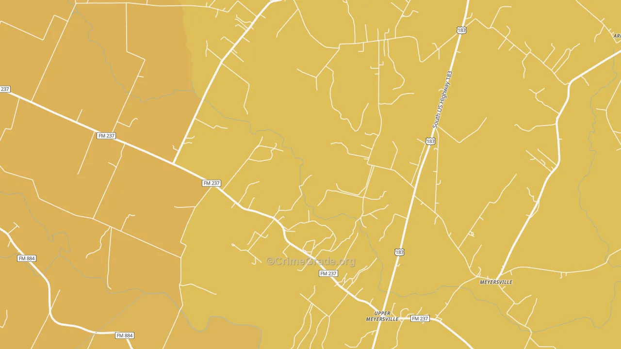 Upper Meyersville, TX Map of Robbery Rates
