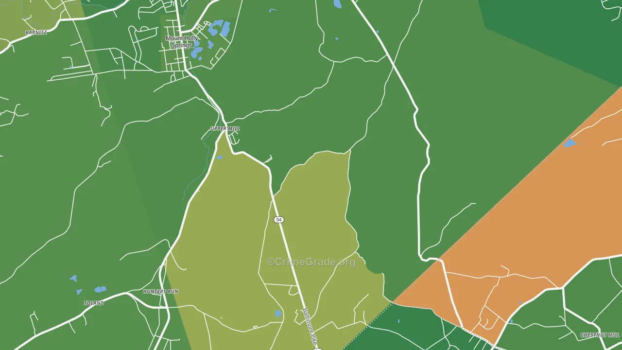 Upper Mill, PA Map of Robbery Rates