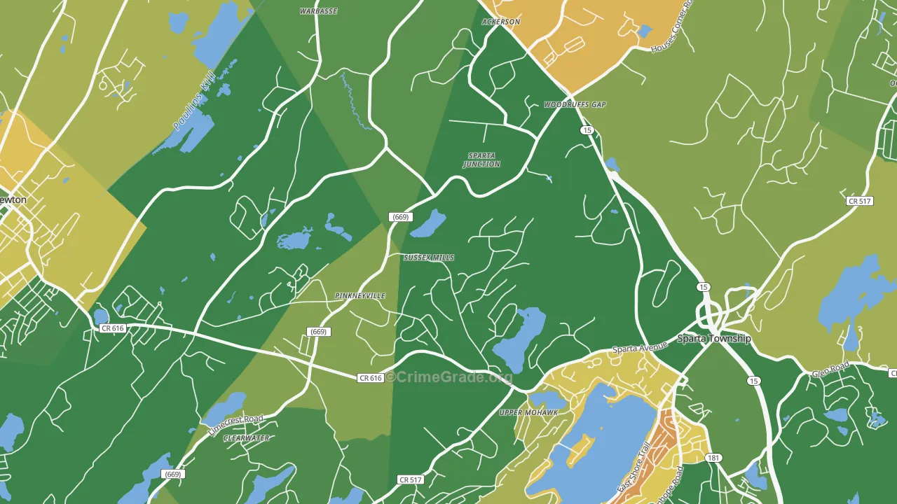Upper Mohawk, NJ Map of Robbery Rates