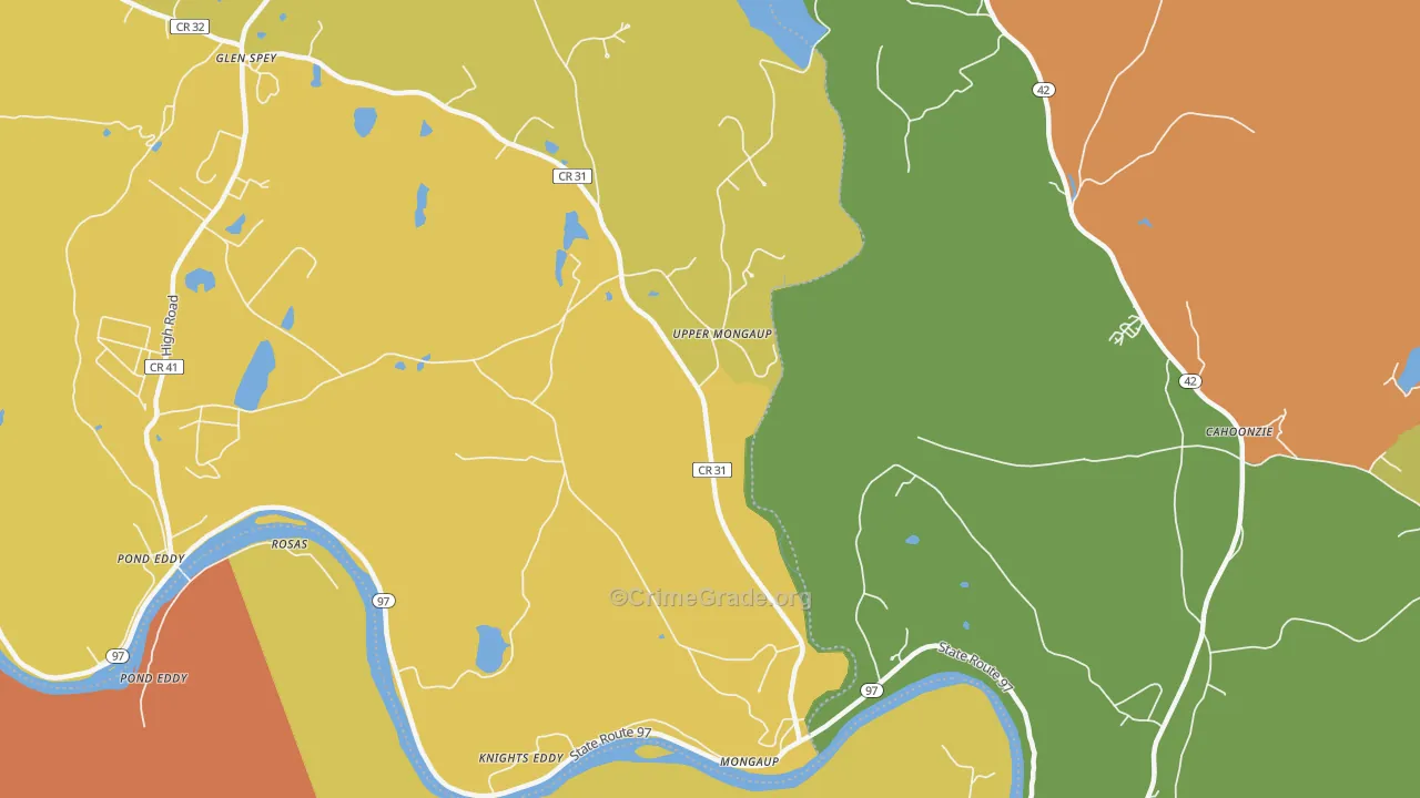 Upper Mongaup, NY Map of Robbery Rates