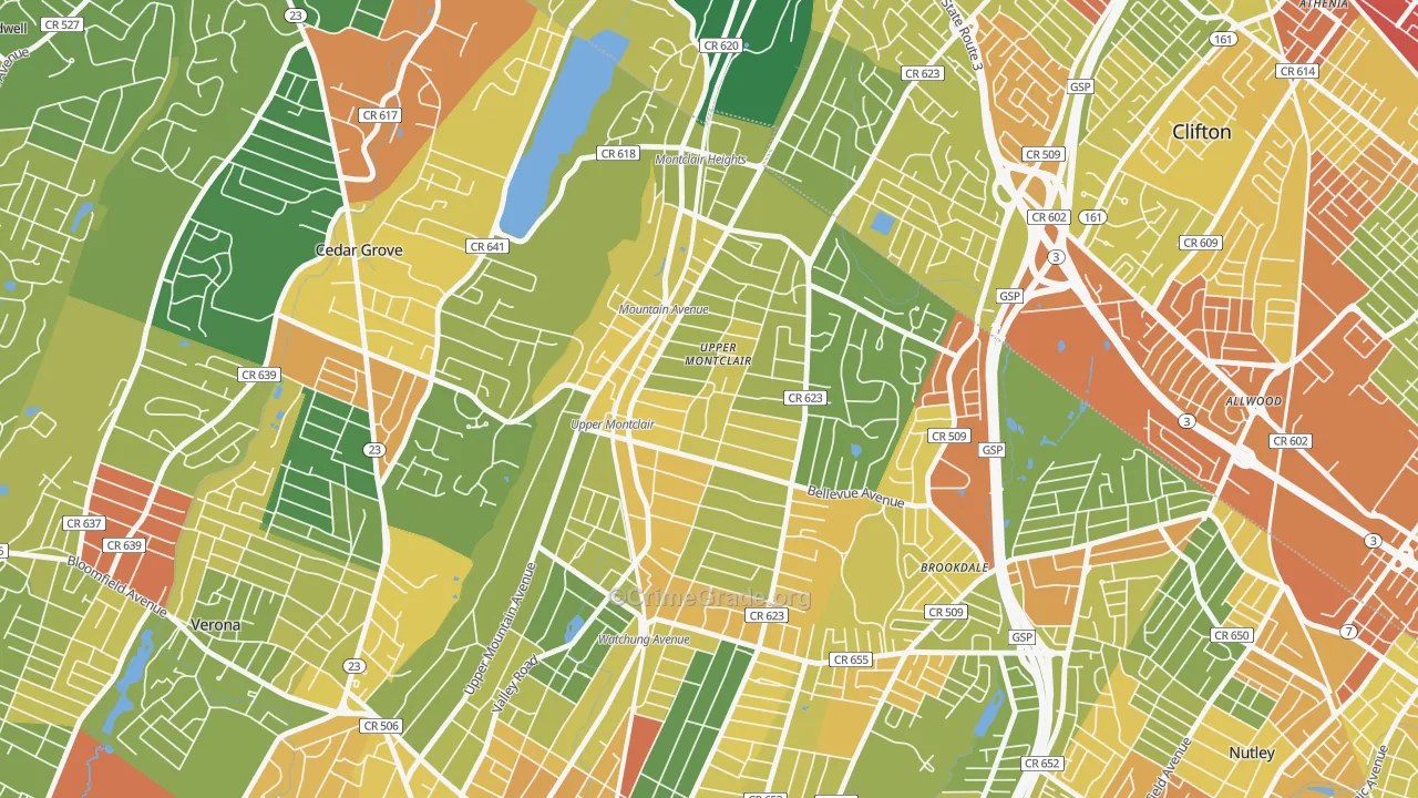 Upper Montclair, NJ Map of Robbery Rates
