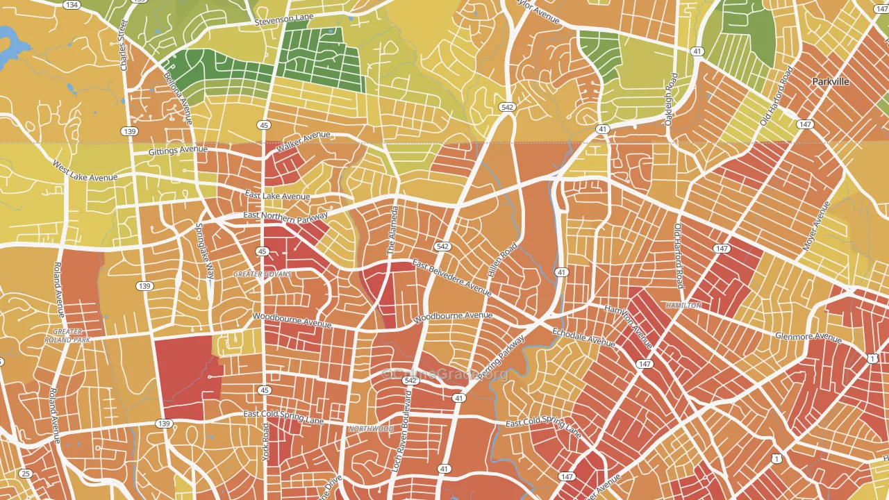 Upper Northwood, Baltimore, MD Map of Robbery Rates