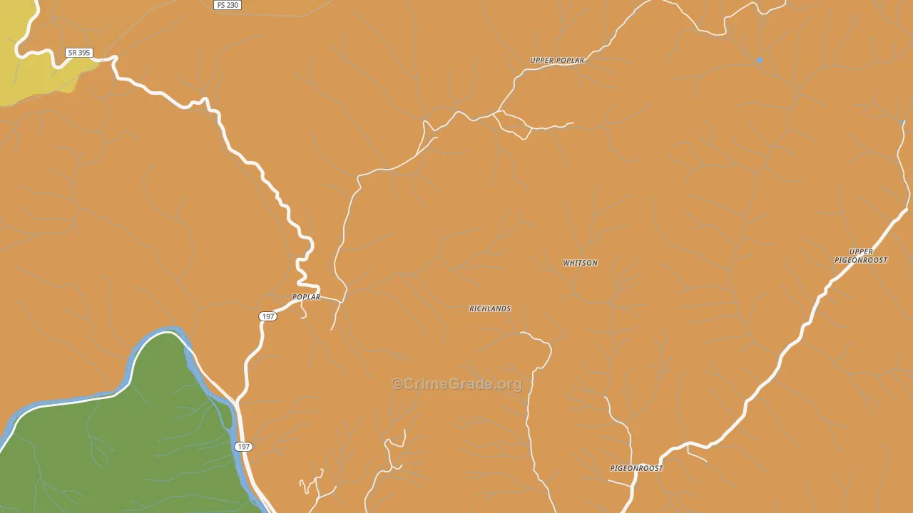 Upper Poplar, NC Map of Robbery Rates