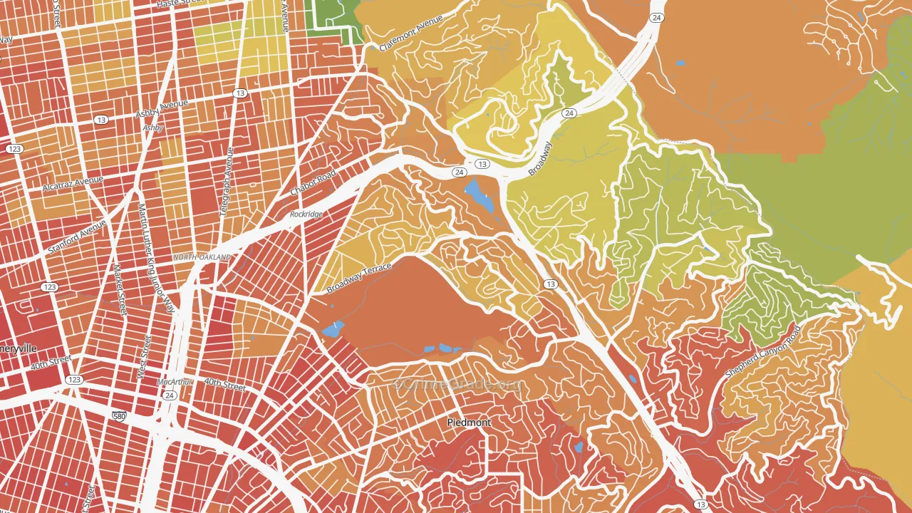 Upper Rockridge, Oakland, CA Map of Robbery Rates