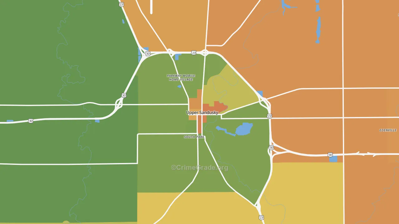 Upper Sandusky, OH Map of Robbery Rates