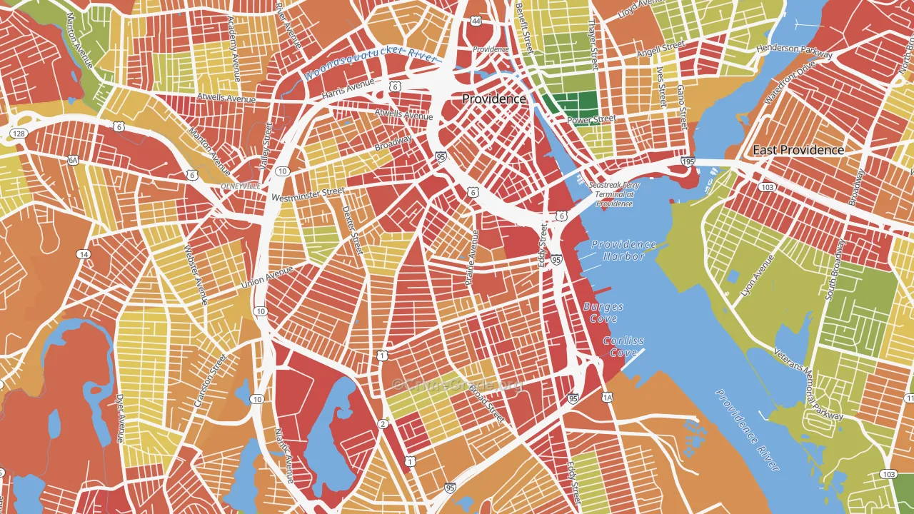 Upper South Providence, Providence, RI Map of Robbery Rates