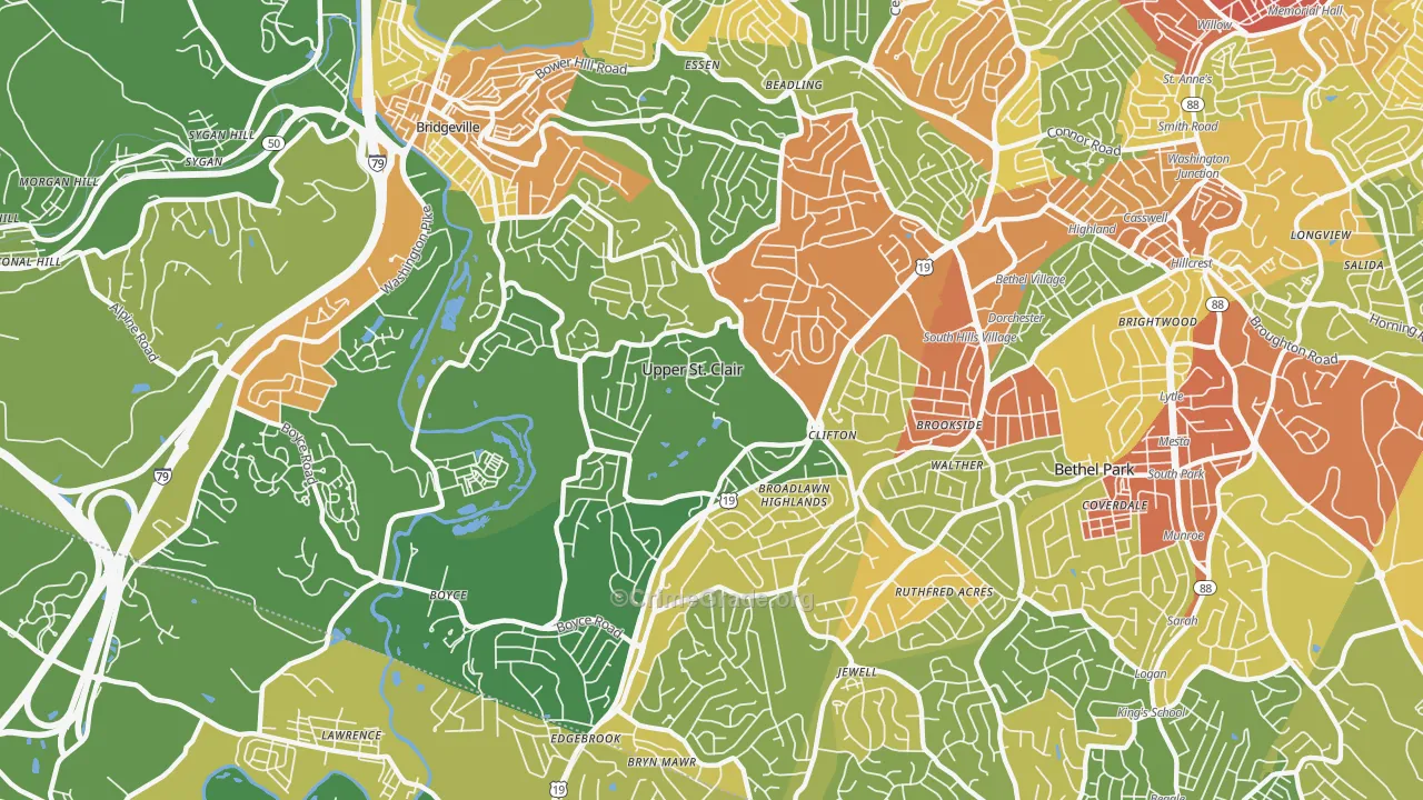 Upper St. Clair, PA Map of Robbery Rates