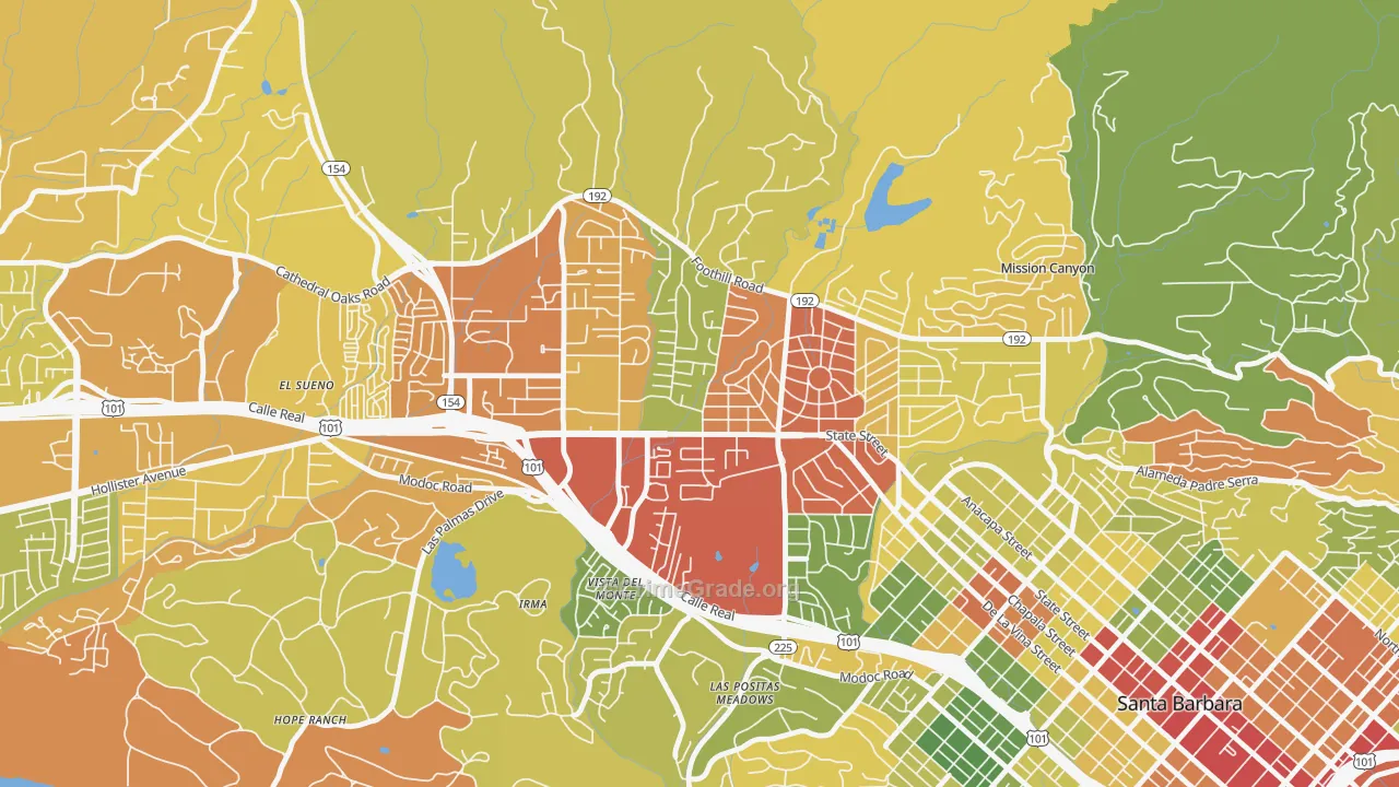 Upper State, Santa Barbara, CA Map of Robbery Rates