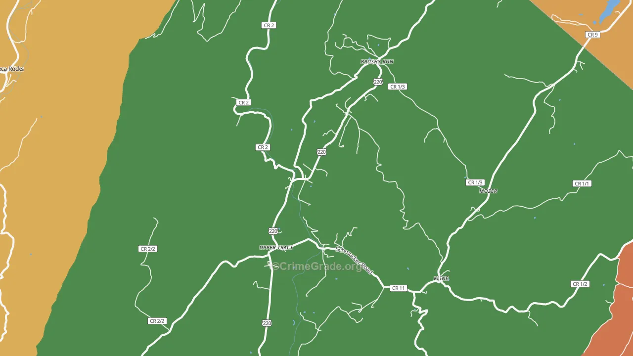 Upper Tract, WV Map of Robbery Rates