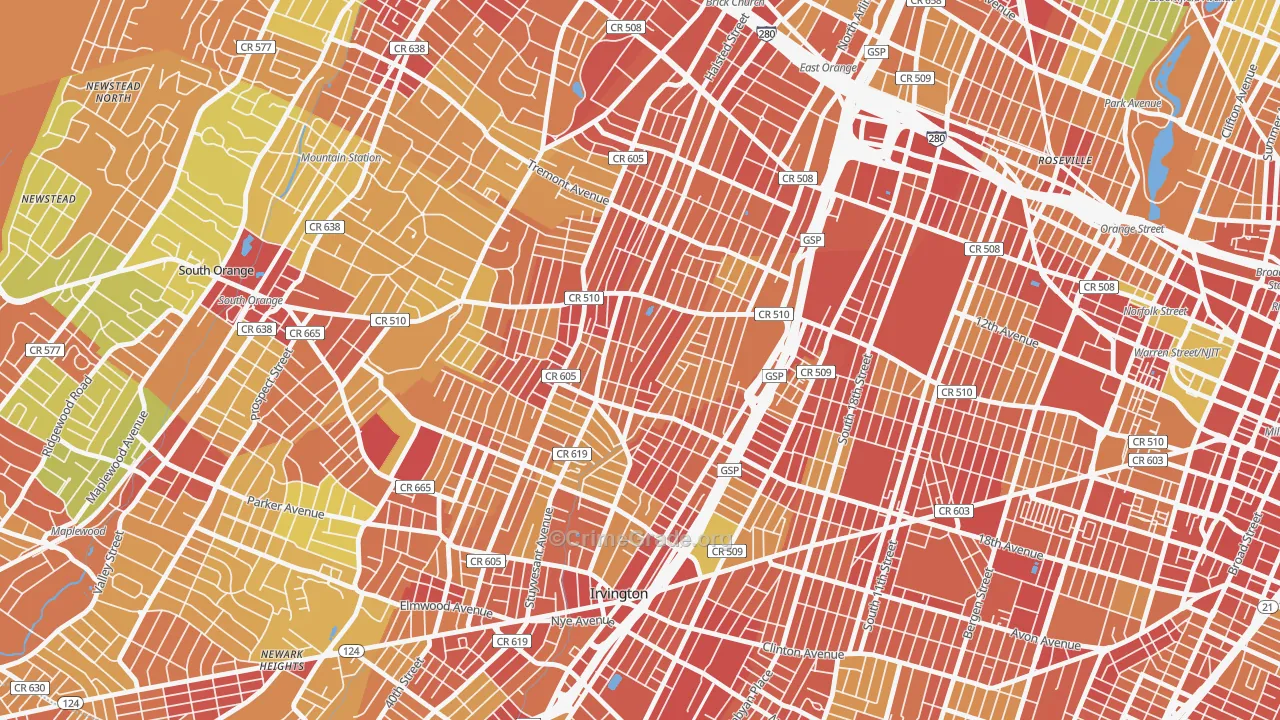 Upper Vailsburg, Newark, NJ Map of Robbery Rates