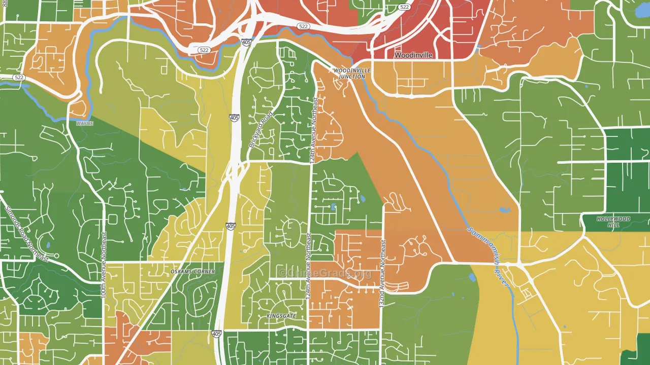 Upper West Ridge, Woodinville, WA Map of Robbery Rates