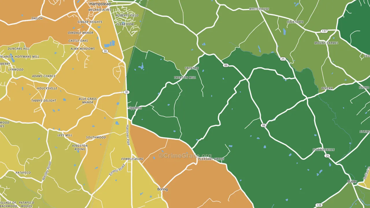 Upperco, MD Map of Robbery Rates
