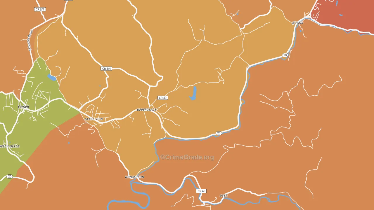 Upperglade, WV Map of Robbery Rates