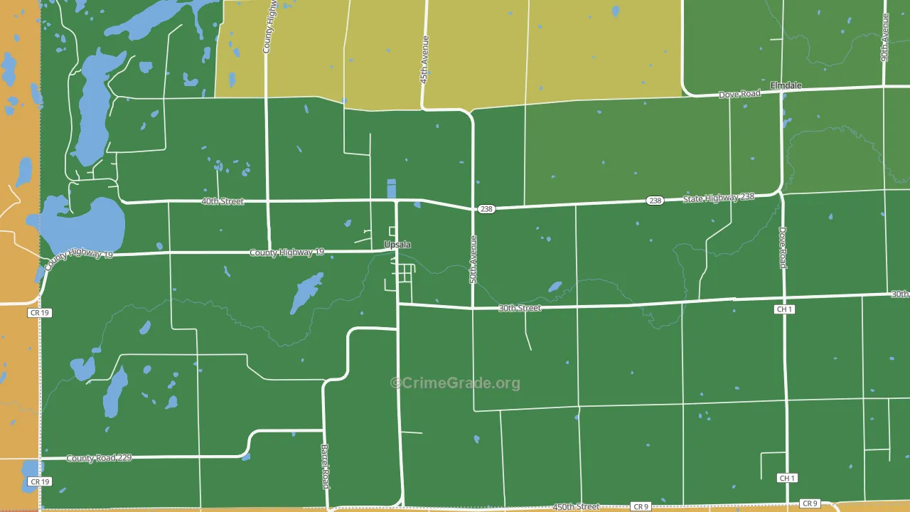 Upsala, MN Map of Robbery Rates