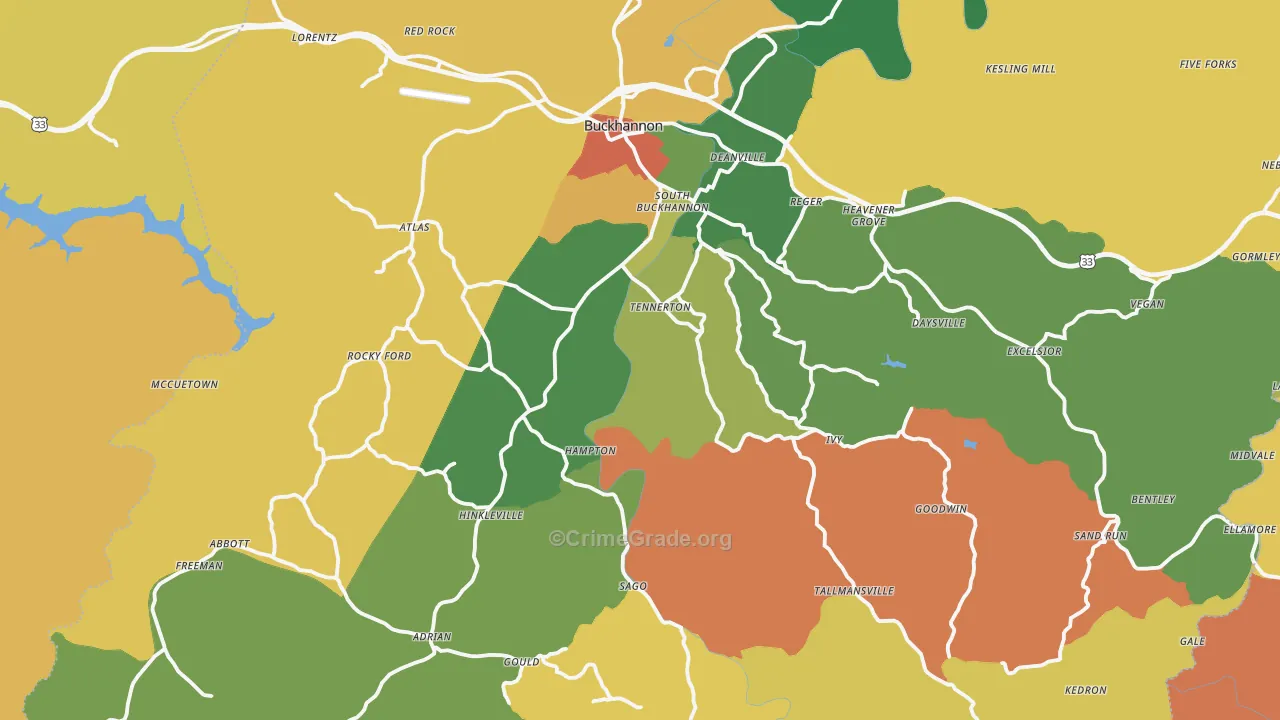 Upshur County, WV Map of Robbery Rates