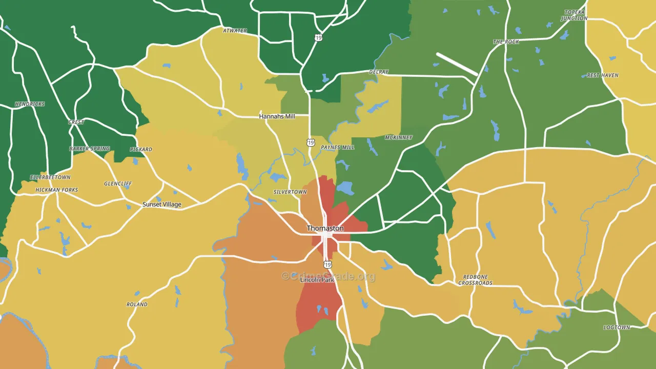 Upson County, GA Map of Robbery Rates