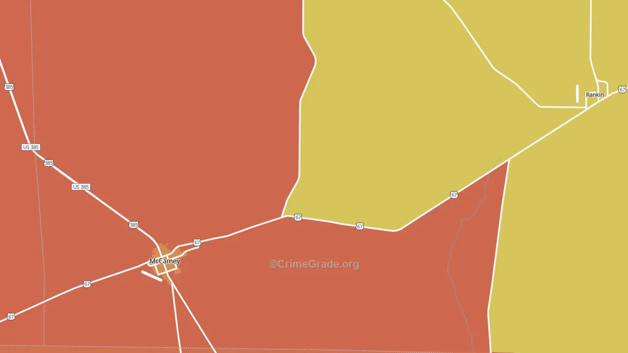 Upton County, TX Map of Robbery Rates