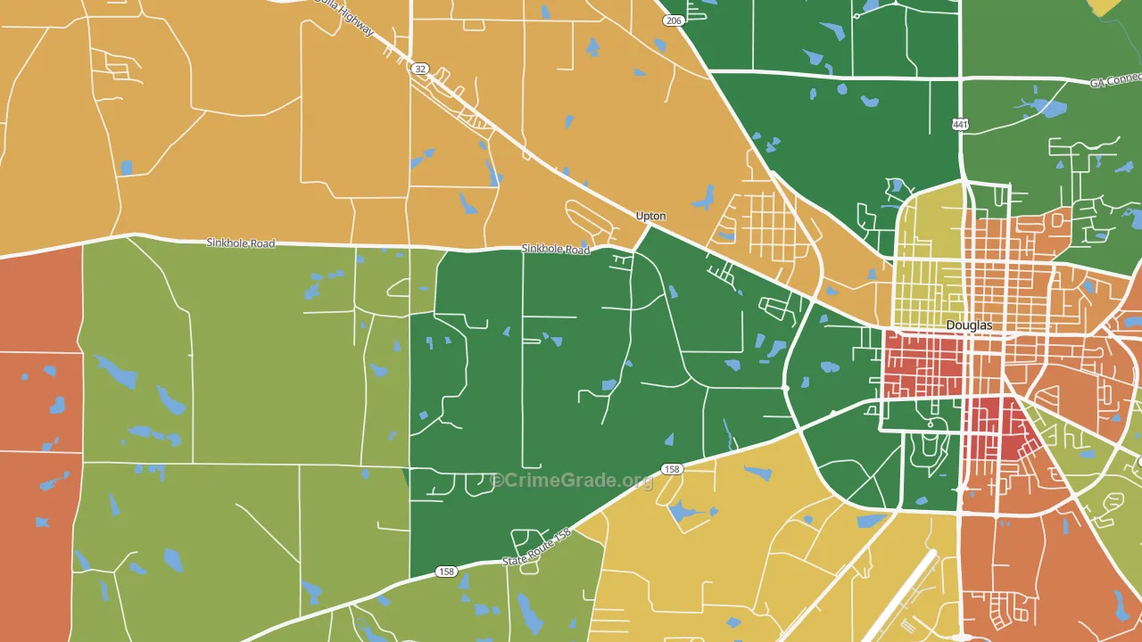 Upton, GA Map of Robbery Rates