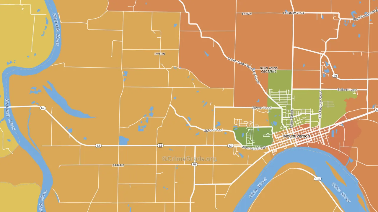 Upton, IN Map of Robbery Rates