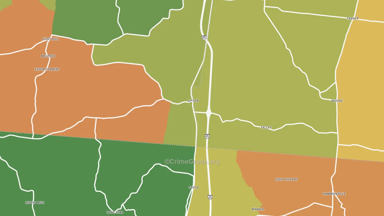 Upton, KY Map of Robbery Rates