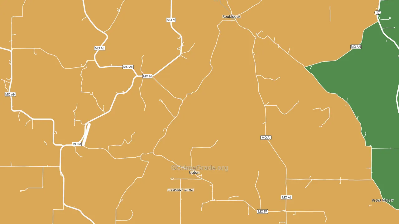 Upton, MO Map of Robbery Rates
