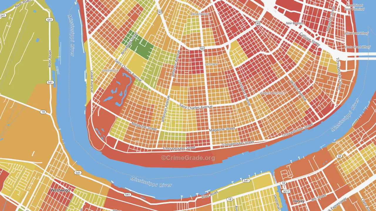 Uptown, New Orleans, LA Map of Robbery Rates