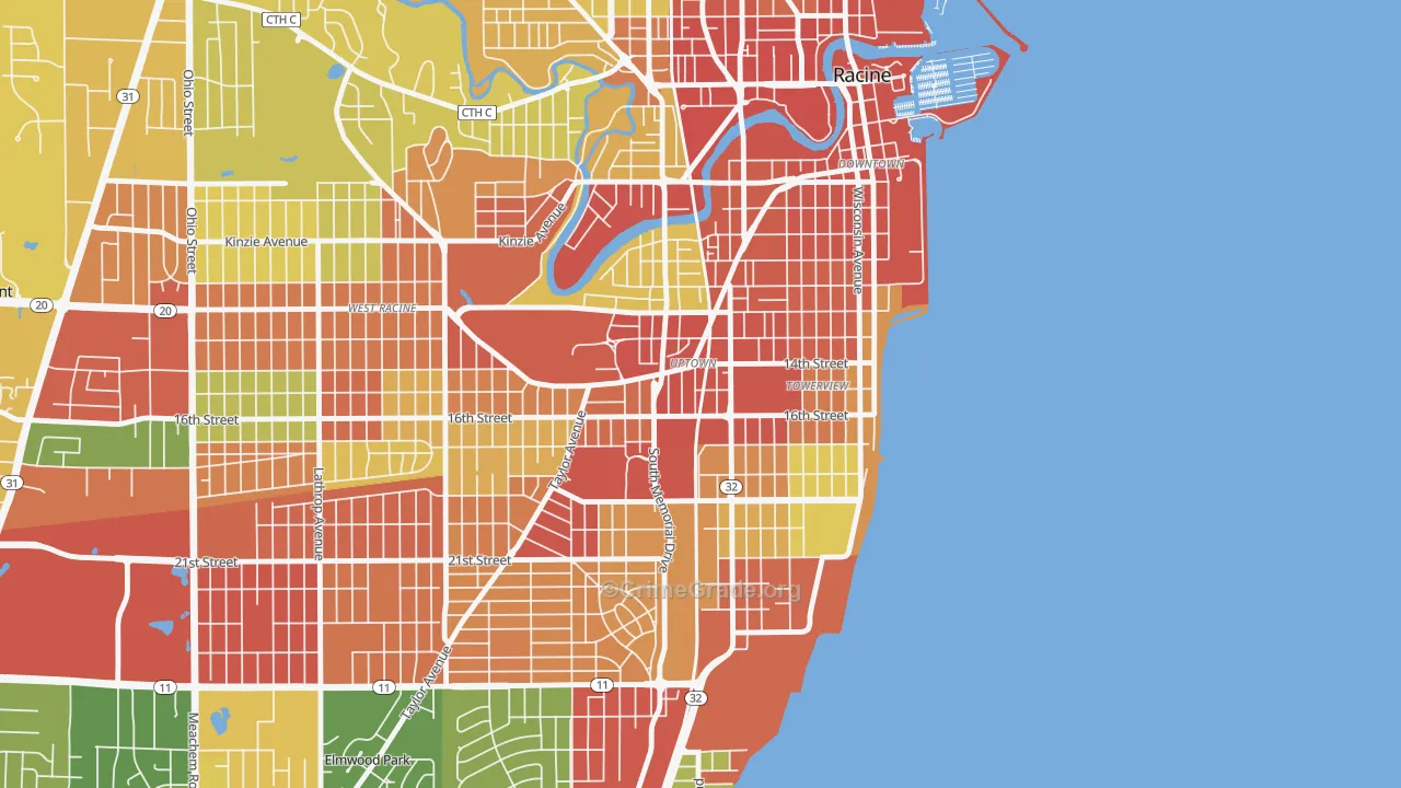 Uptown, Racine, WI Map of Robbery Rates