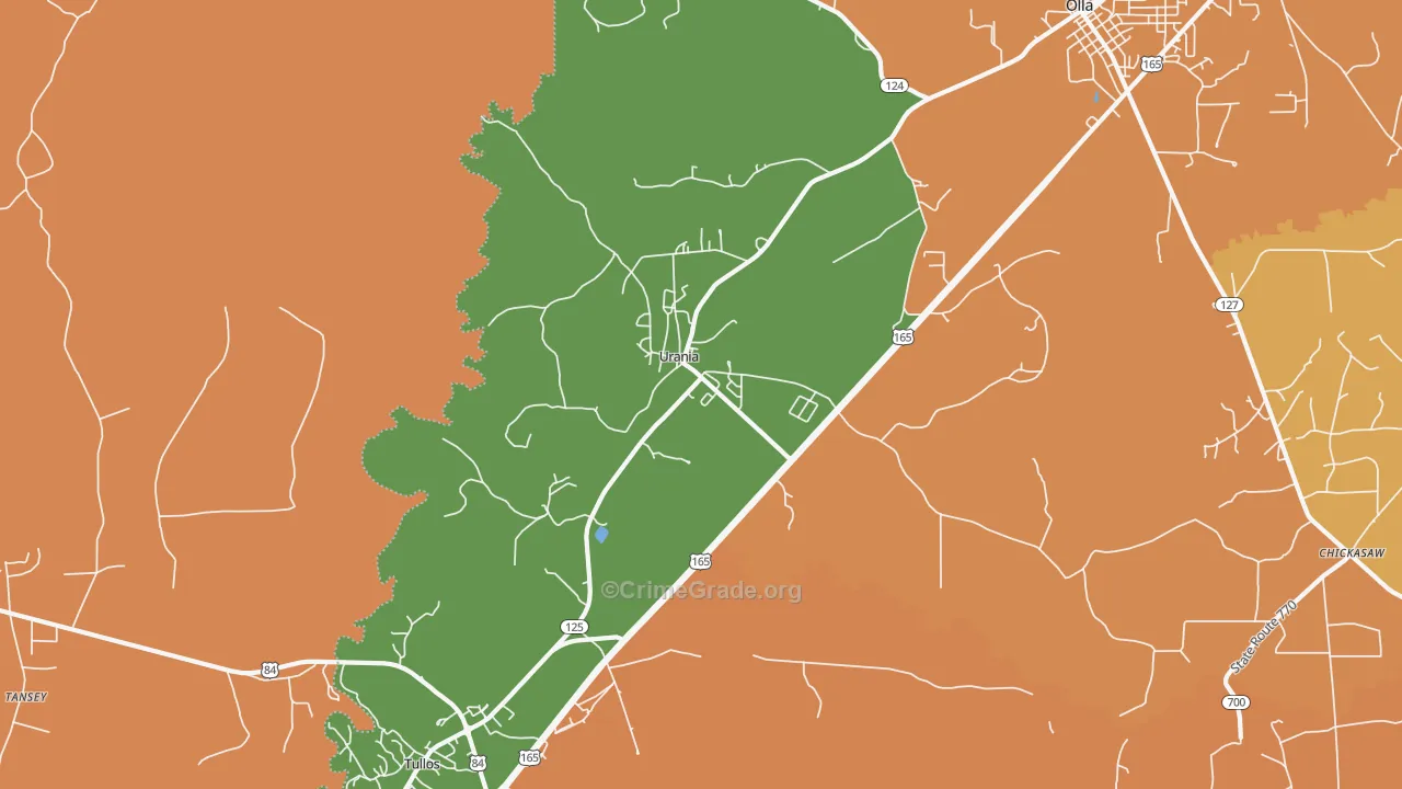Urania, LA Map of Robbery Rates