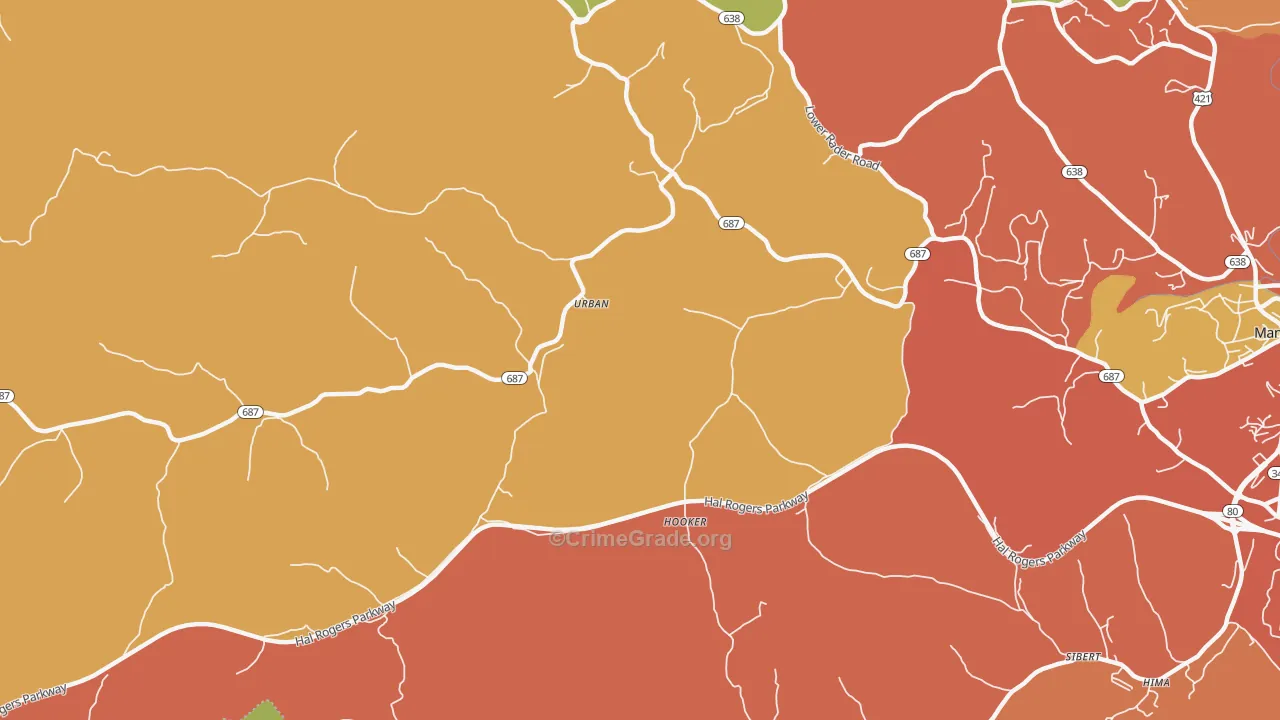 Urban, KY Map of Robbery Rates