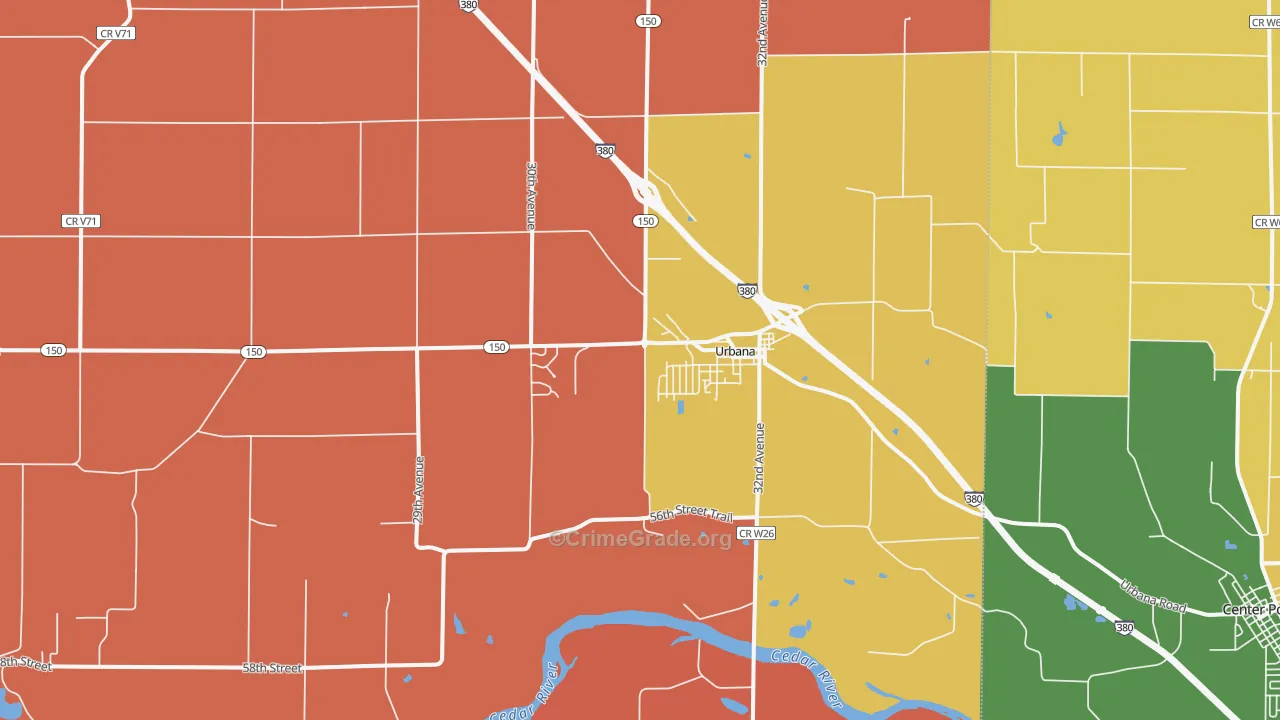 Urbana, IA Map of Robbery Rates
