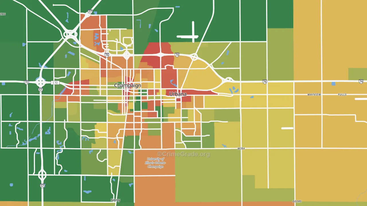 Urbana, IL Map of Robbery Rates